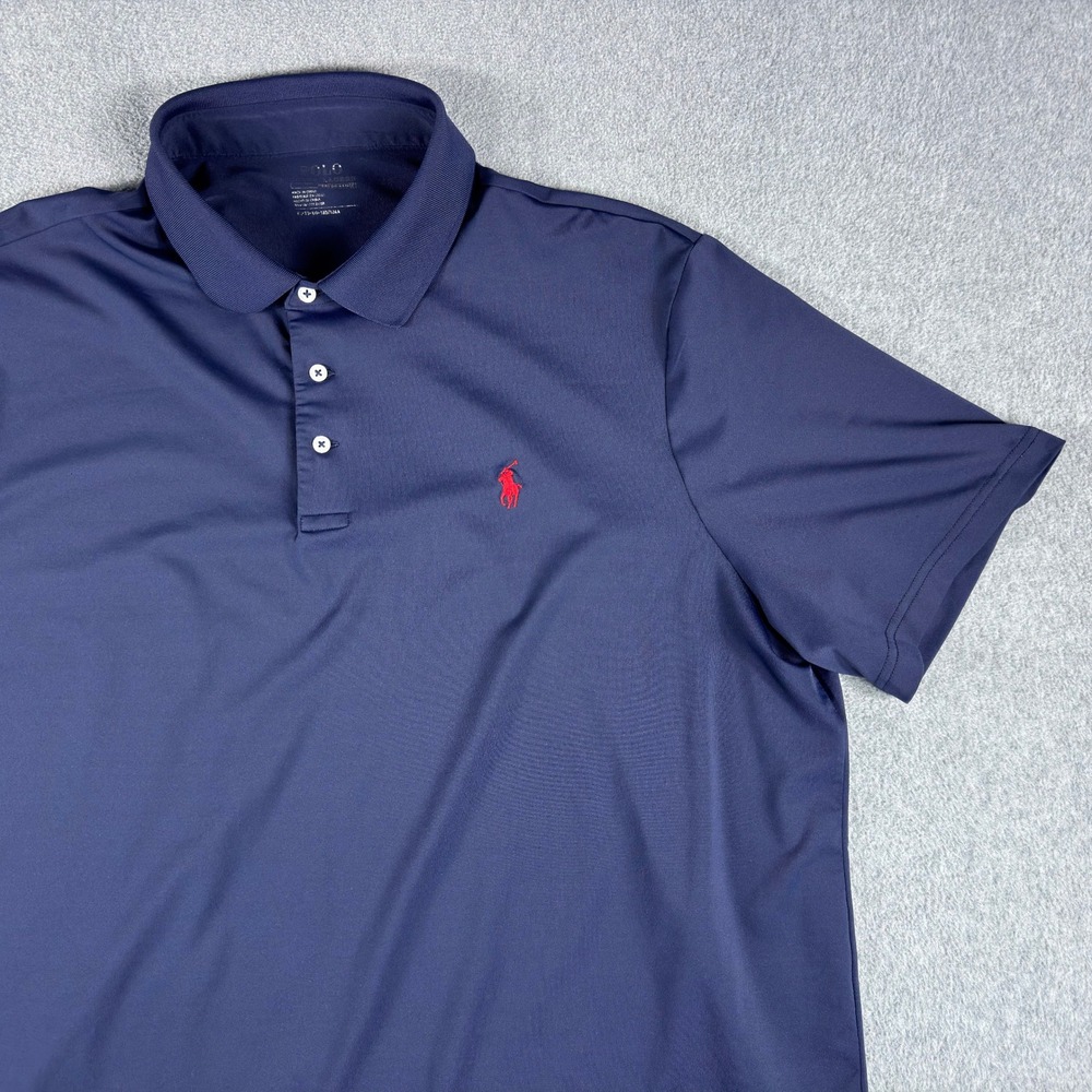 Polo Ralph Lauren Performance Polo Golf Shirt Red Pony Navy Blue Men's XL